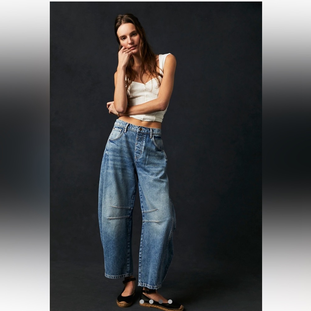 Free People-We The Free Good Luck Mid-Rise Barrel Jeans Size 24